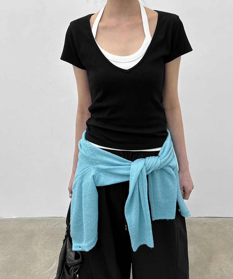 ディープVネック半袖Tシャツ(5color) BLACK
