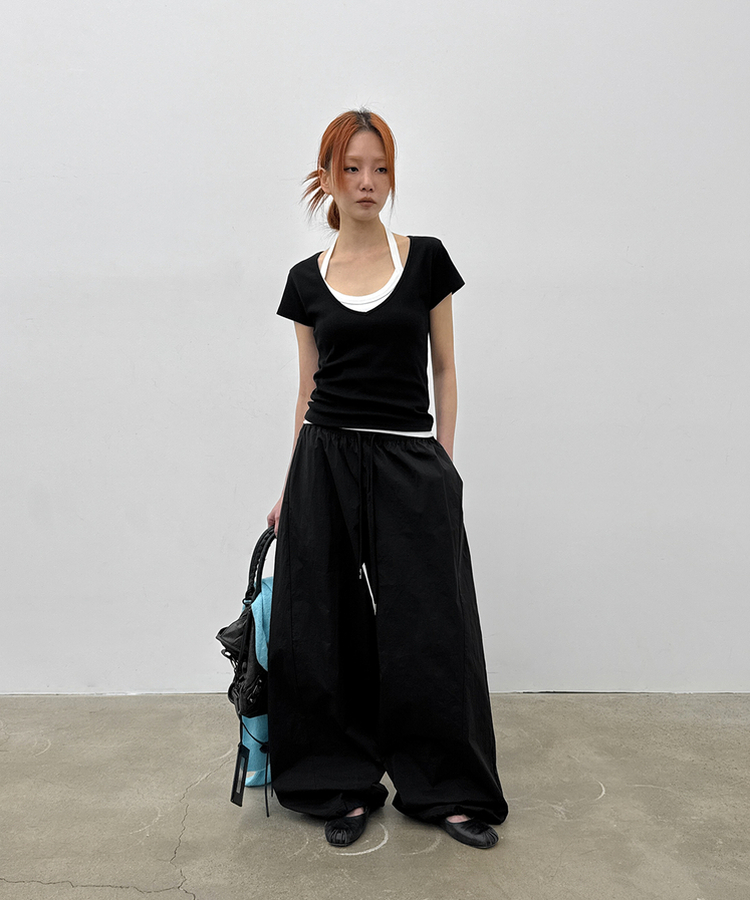 ディープVネック半袖Tシャツ(5color) BLACK