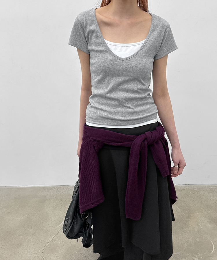 ディープVネック半袖Tシャツ(5color) MELANGE GRAY
