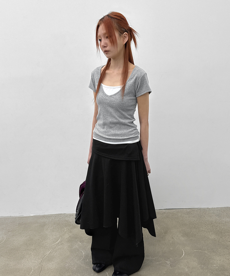ディープVネック半袖Tシャツ(5color) MELANGE GRAY