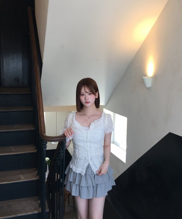 프릴 스웨트 스커트 그레이