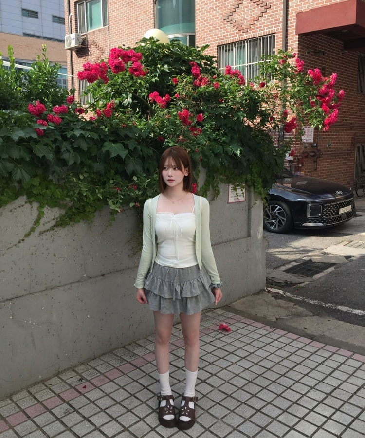 프릴 스웨트 스커트 그레이