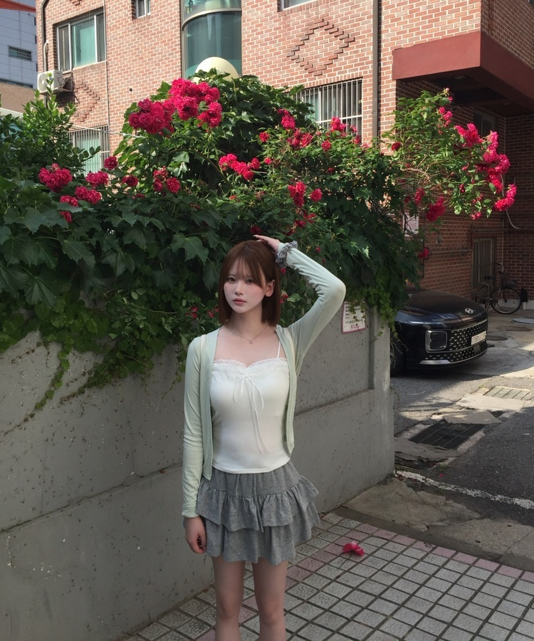 프릴 스웨트 스커트 그레이