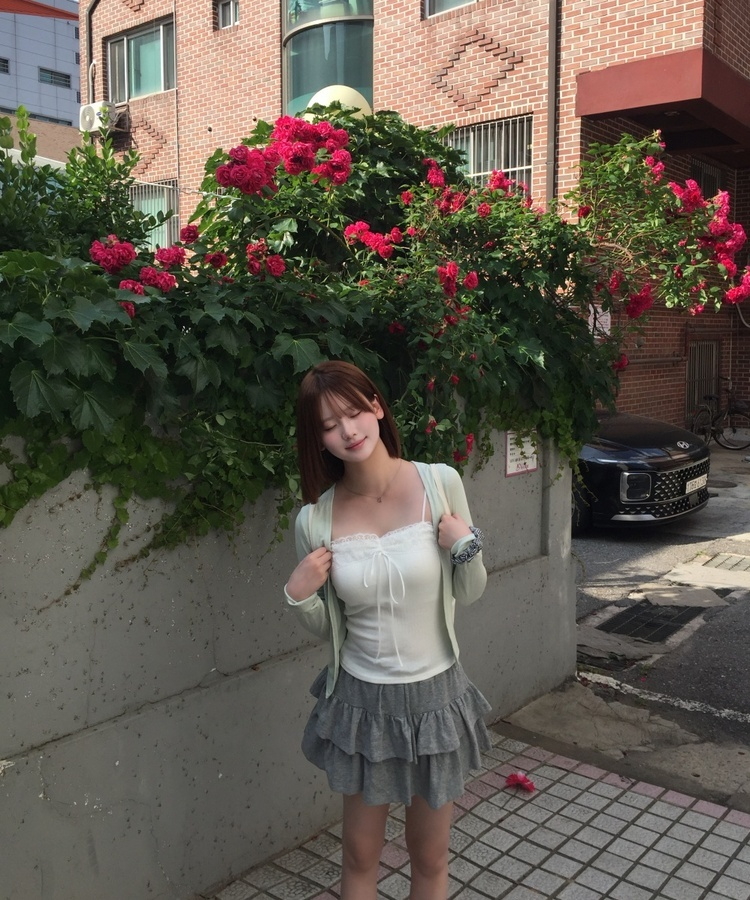 프릴 스웨트 스커트 그레이