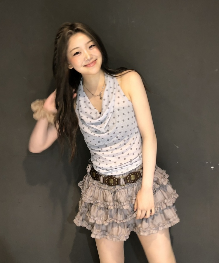 도트 홀터넥 캐미솔 그레이