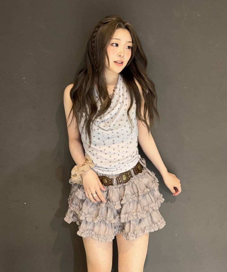 도트 홀터넥 캐미솔 그레이