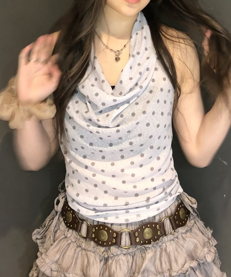 도트 홀터넥 캐미솔 그레이