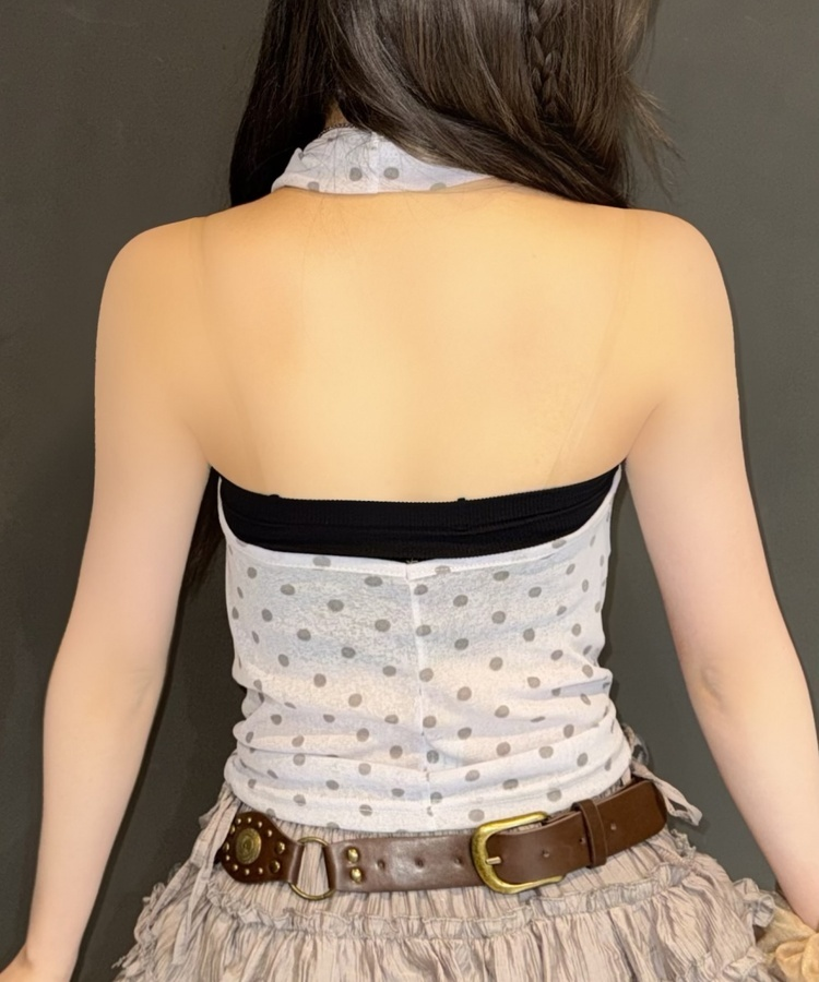 도트 홀터넥 캐미솔 그레이