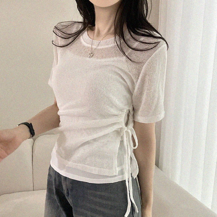 【SET】アシメシャーリングシアーニットTシャツ IVORY