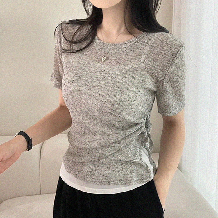 【SET】アシメシャーリングシアーニットTシャツ GRAY