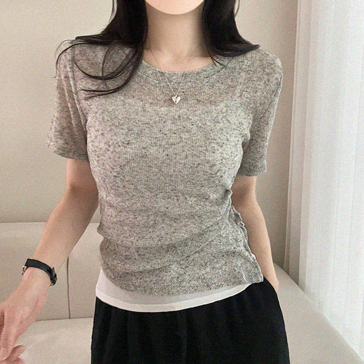 【SET】アシメシャーリングシアーニットTシャツ GRAY