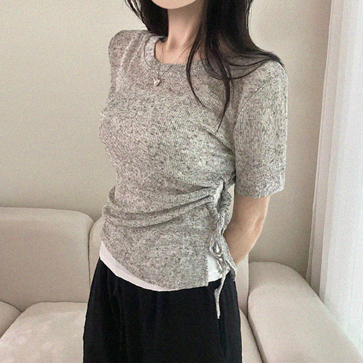 【SET】アシメシャーリングシアーニットTシャツ GRAY