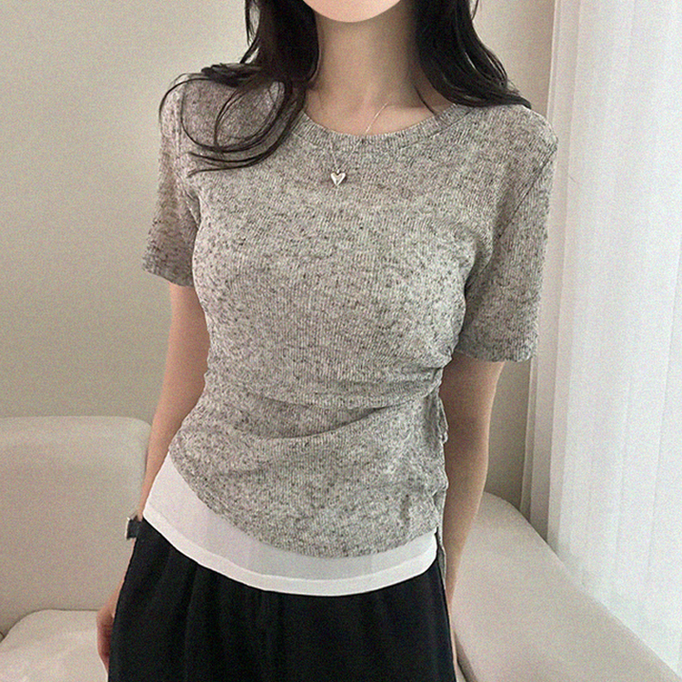 【SET】アシメシャーリングシアーニットTシャツ GRAY