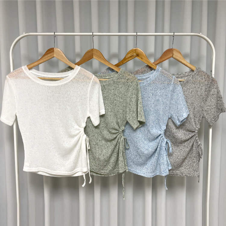【SET】アシメシャーリングシアーニットTシャツ
