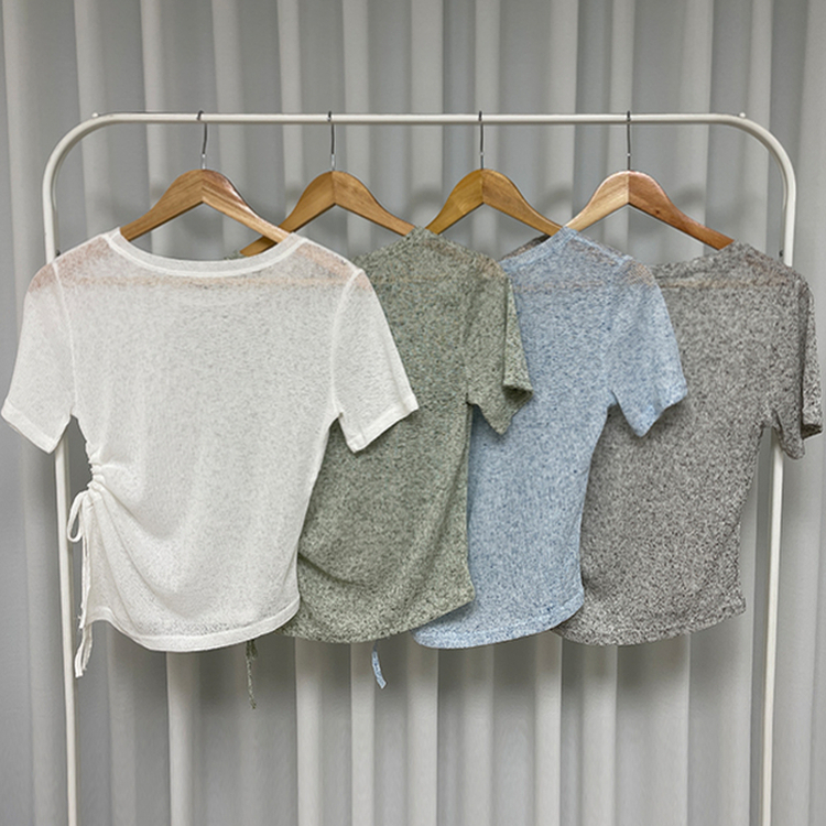 【SET】アシメシャーリングシアーニットTシャツ