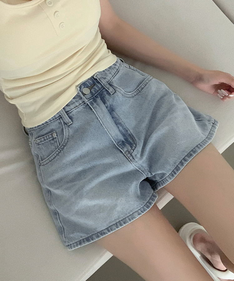 2XL여름 롱다리핏 A라인 밴딩 데님 반바지 연청