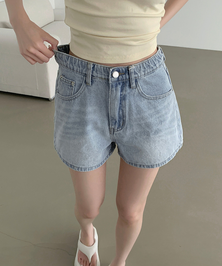 2XL여름 롱다리핏 A라인 밴딩 데님 반바지 연청