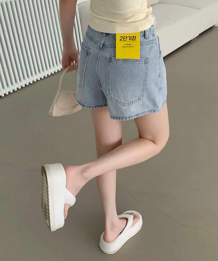 2XL여름 롱다리핏 A라인 밴딩 데님 반바지 연청