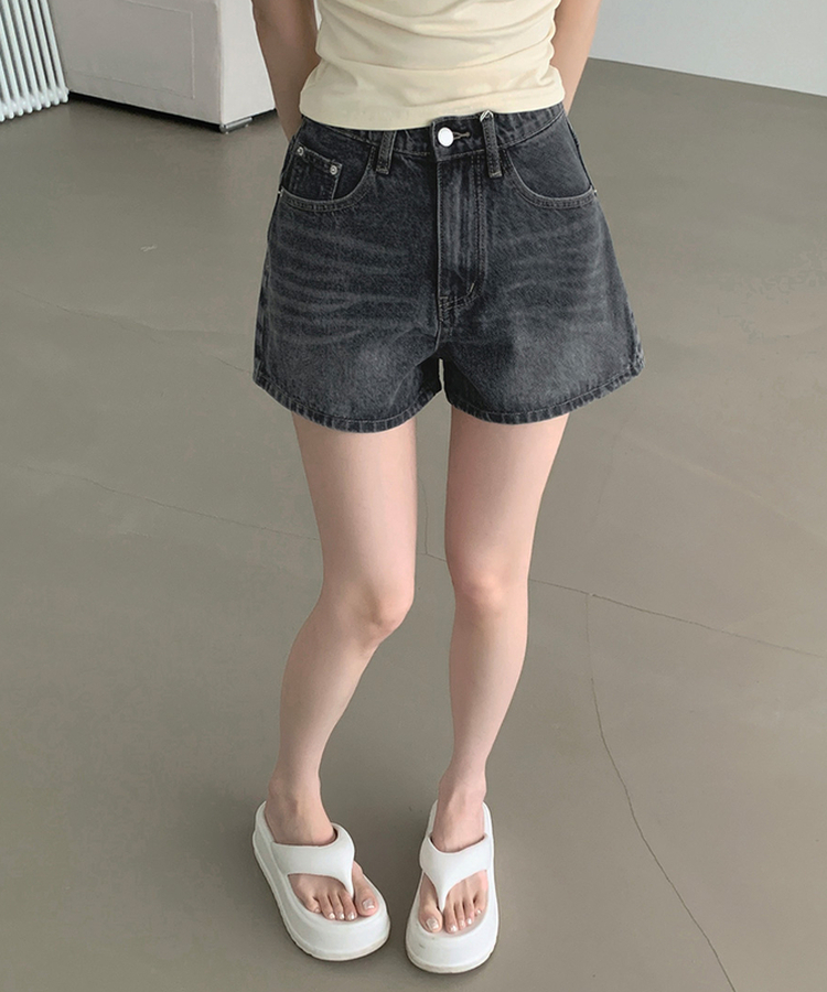 2XL여름 롱다리핏 A라인 밴딩 데님 반바지 그레이시진청