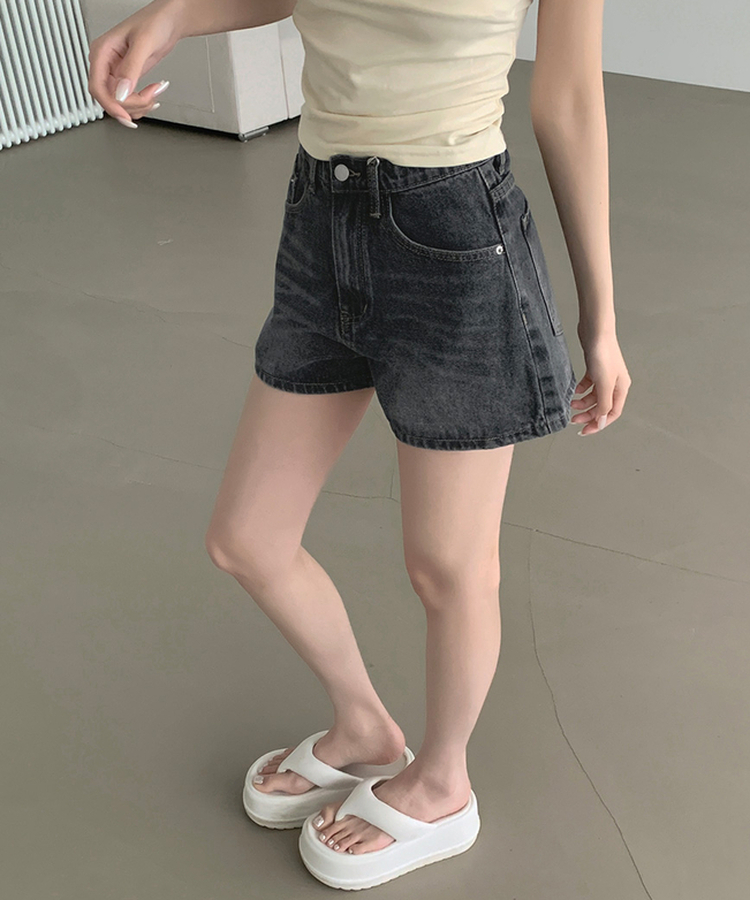 2XL여름 롱다리핏 A라인 밴딩 데님 반바지 그레이시진청