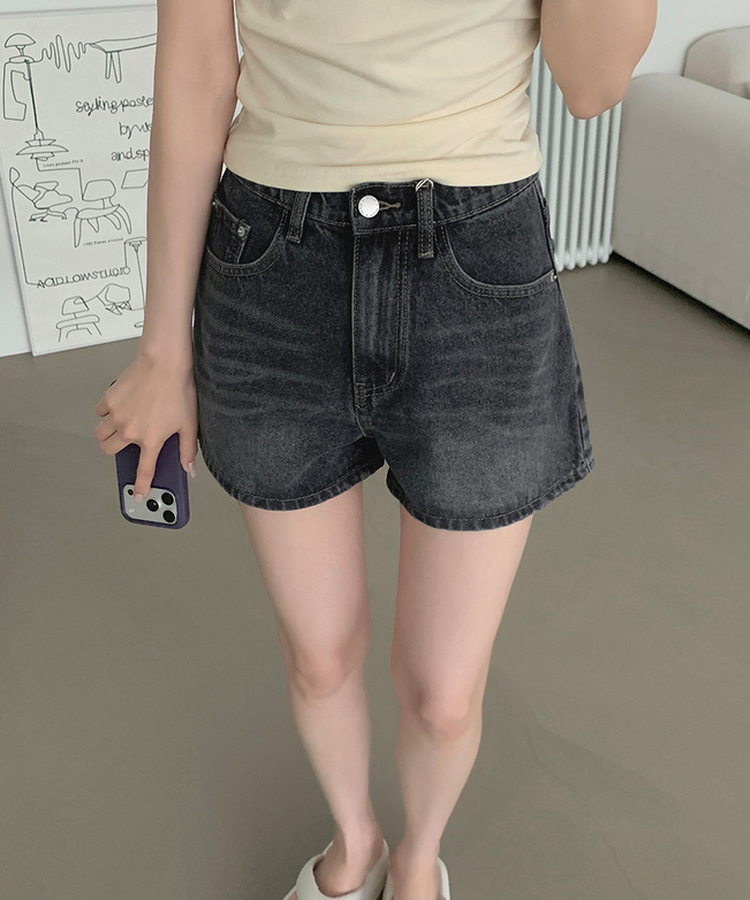 2XL여름 롱다리핏 A라인 밴딩 데님 반바지 그레이시진청