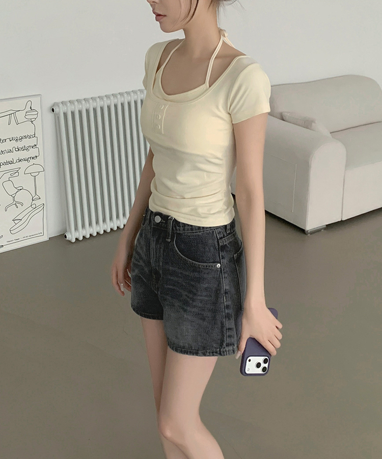 2XL여름 롱다리핏 A라인 밴딩 데님 반바지 그레이시진청