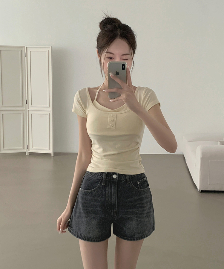 2XL여름 롱다리핏 A라인 밴딩 데님 반바지 그레이시진청