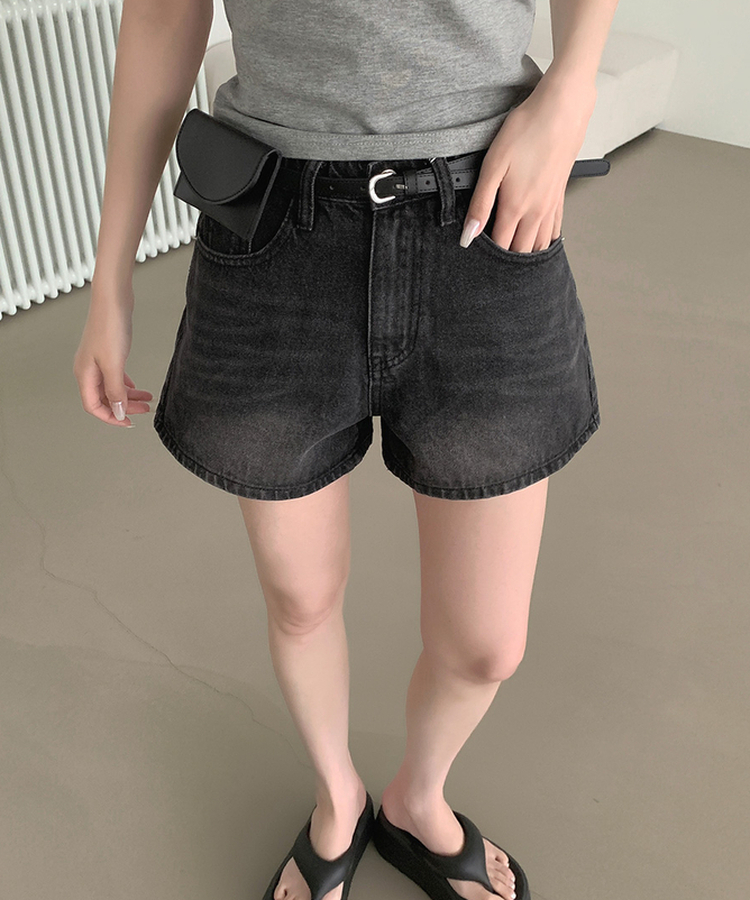 2XL여름 롱다리핏 A라인 밴딩 데님 반바지 흑청