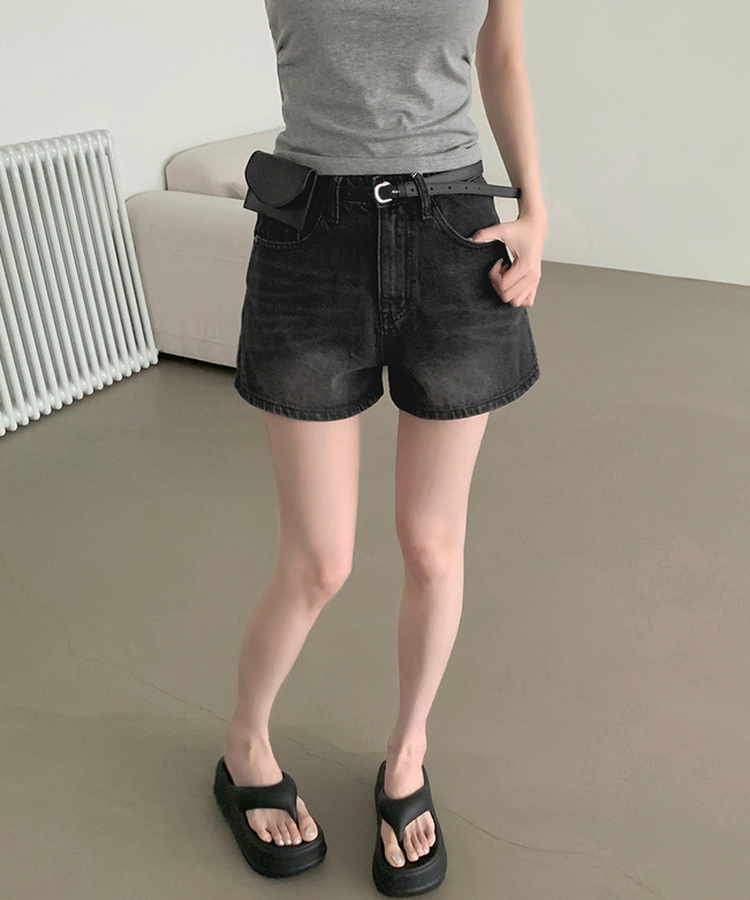 2XL여름 롱다리핏 A라인 밴딩 데님 반바지 흑청
