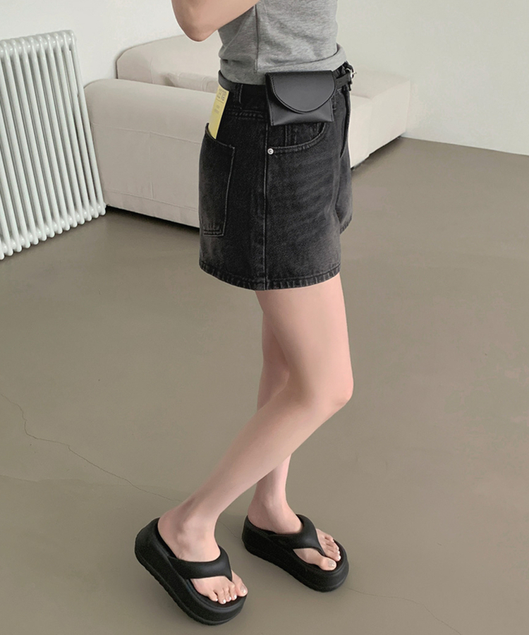 2XL여름 롱다리핏 A라인 밴딩 데님 반바지 흑청
