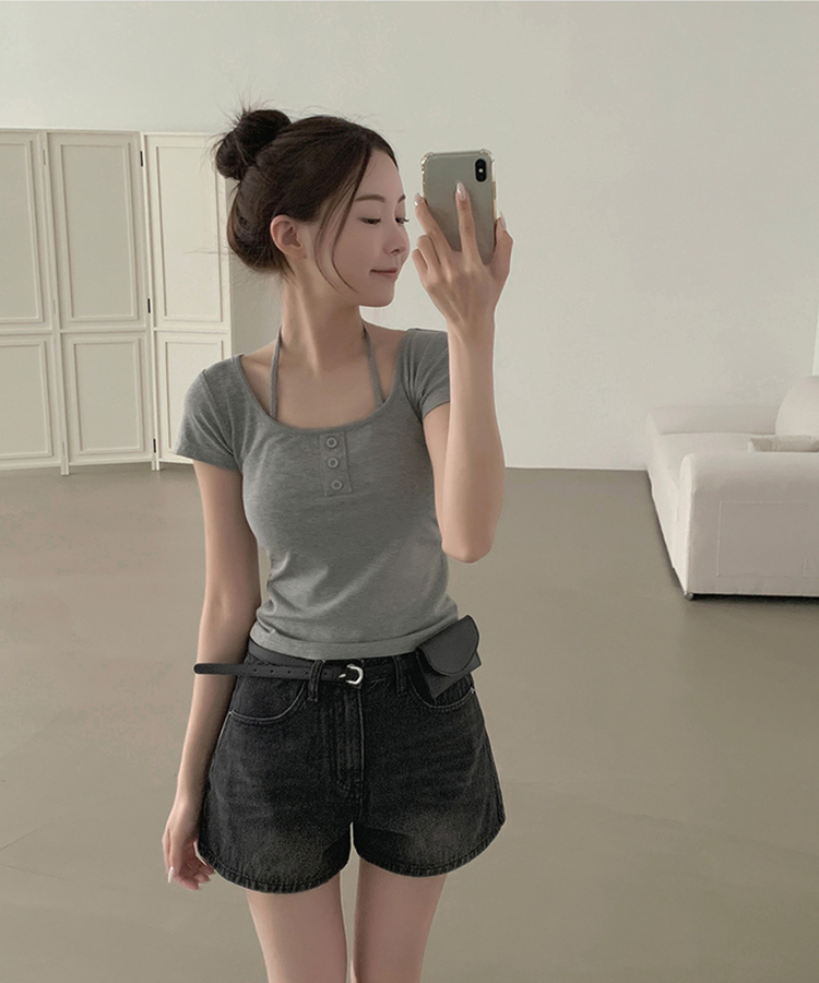 2XL여름 롱다리핏 A라인 밴딩 데님 반바지 흑청