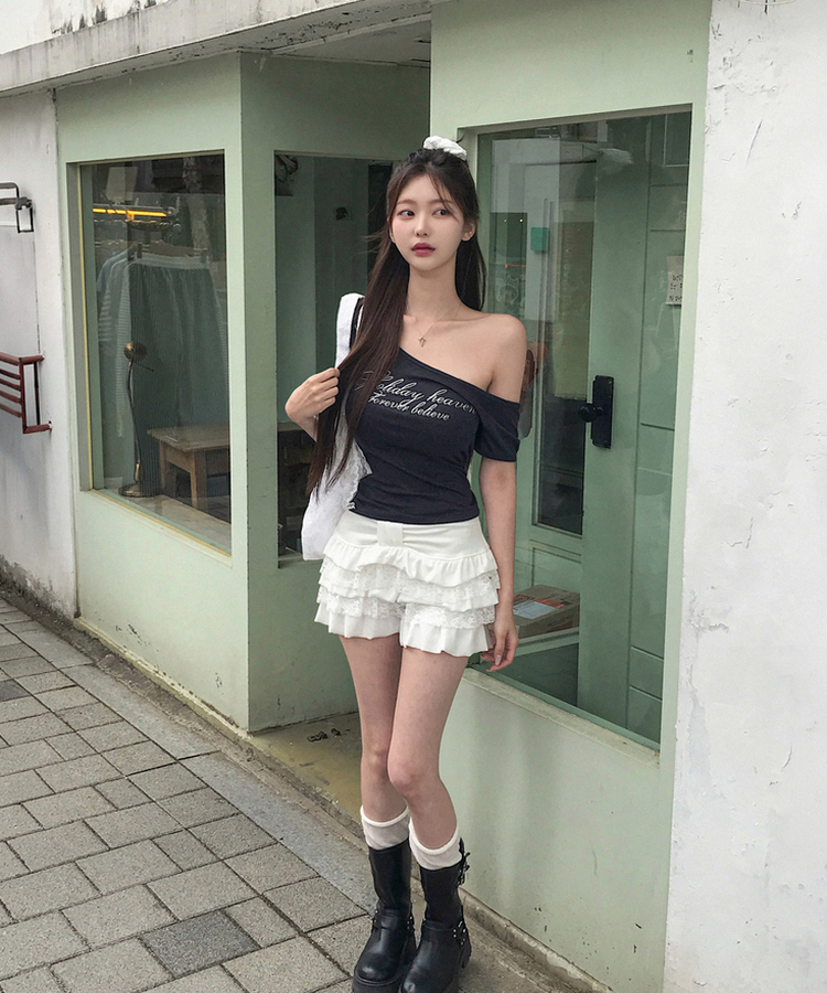 レースフリルリボンティアードショートパンツ｜ミニスカート｜韓国
