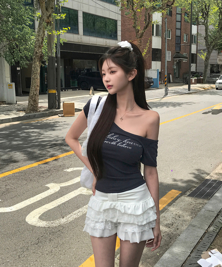 レースフリルリボンティアードショートパンツ｜ミニスカート｜韓国