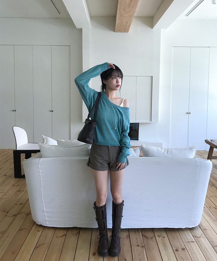 ロールアップショートパンツ KHAKI BROWN