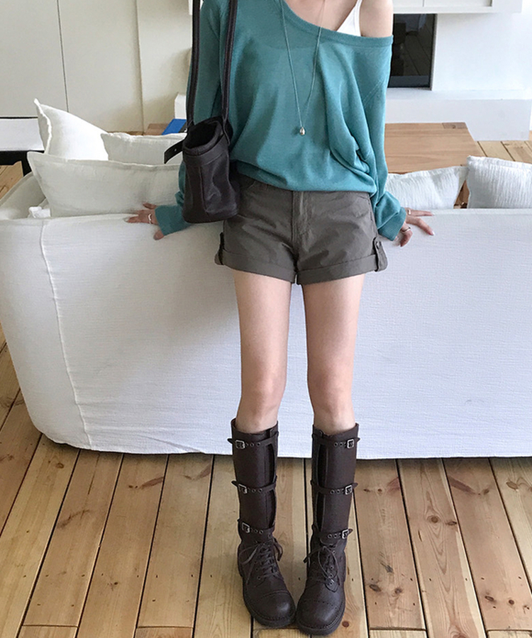 ロールアップショートパンツ KHAKI BROWN