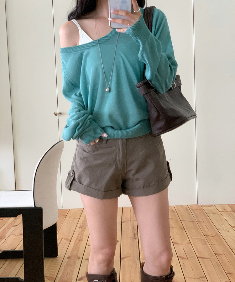 ロールアップショートパンツ KHAKI BROWN