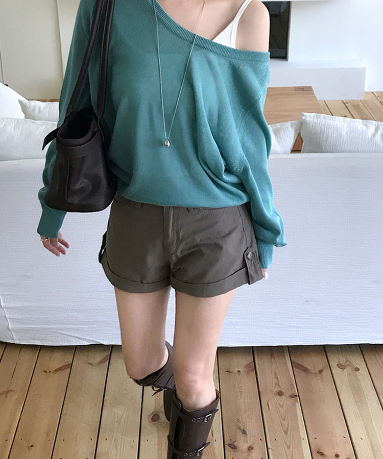 ロールアップショートパンツ KHAKI BROWN