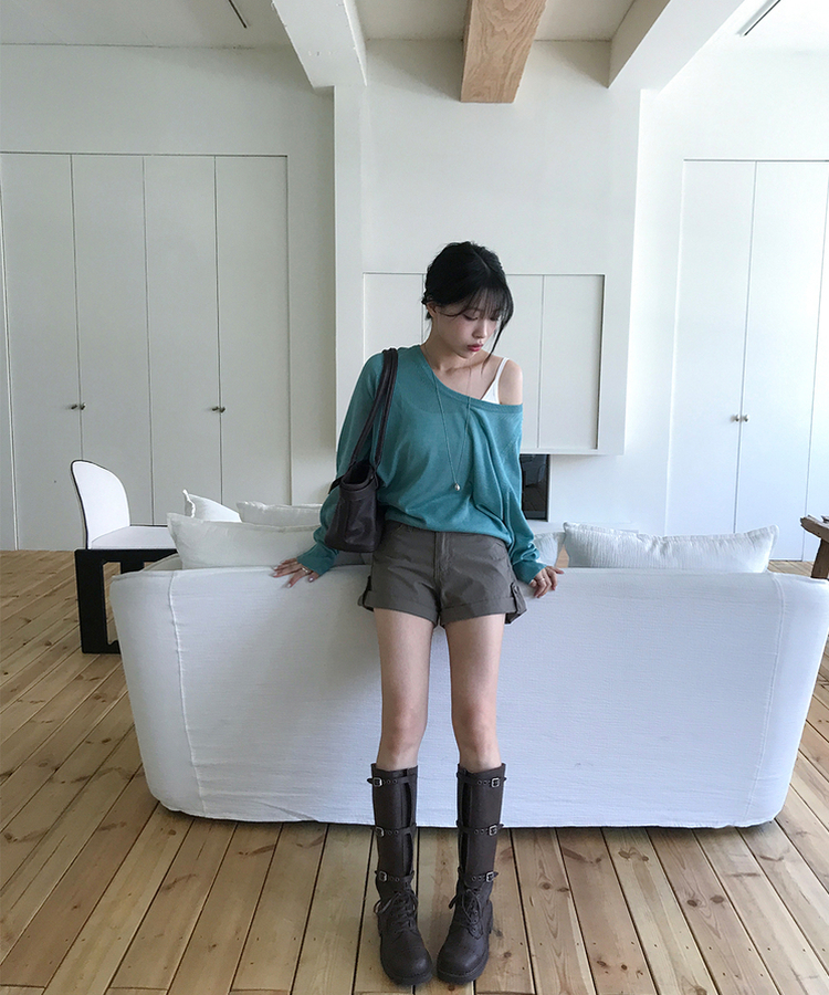 ロールアップショートパンツ KHAKI BROWN