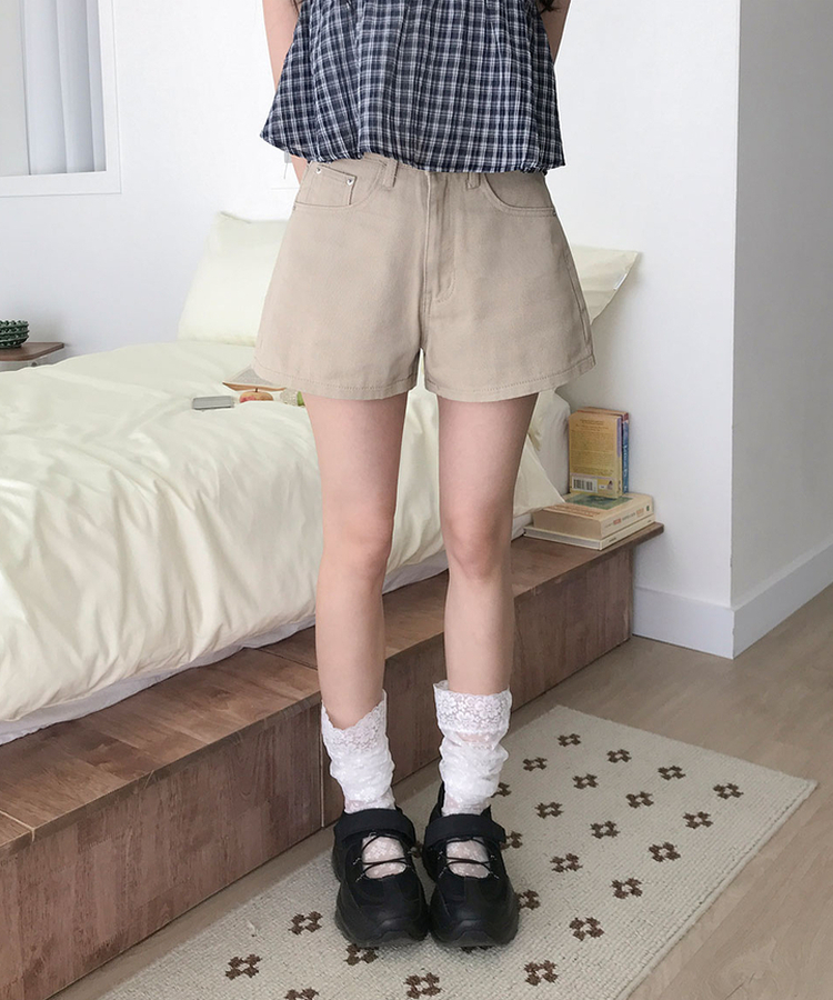 렌로 인밴딩 베이직 A라인 코튼 숏 팬츠 베이지