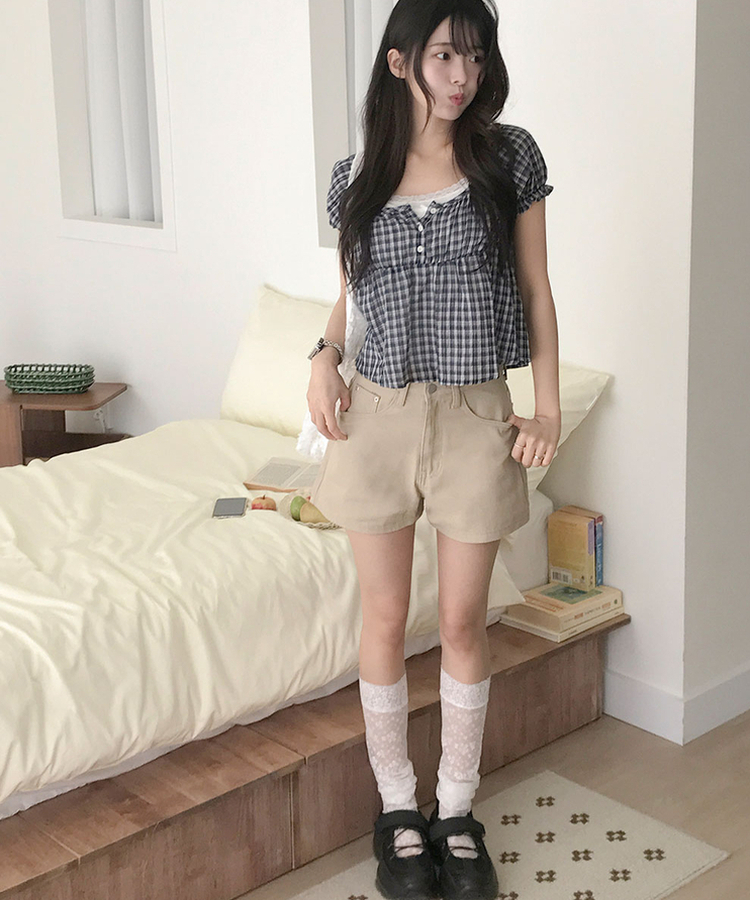렌로 인밴딩 베이직 A라인 코튼 숏 팬츠 베이지