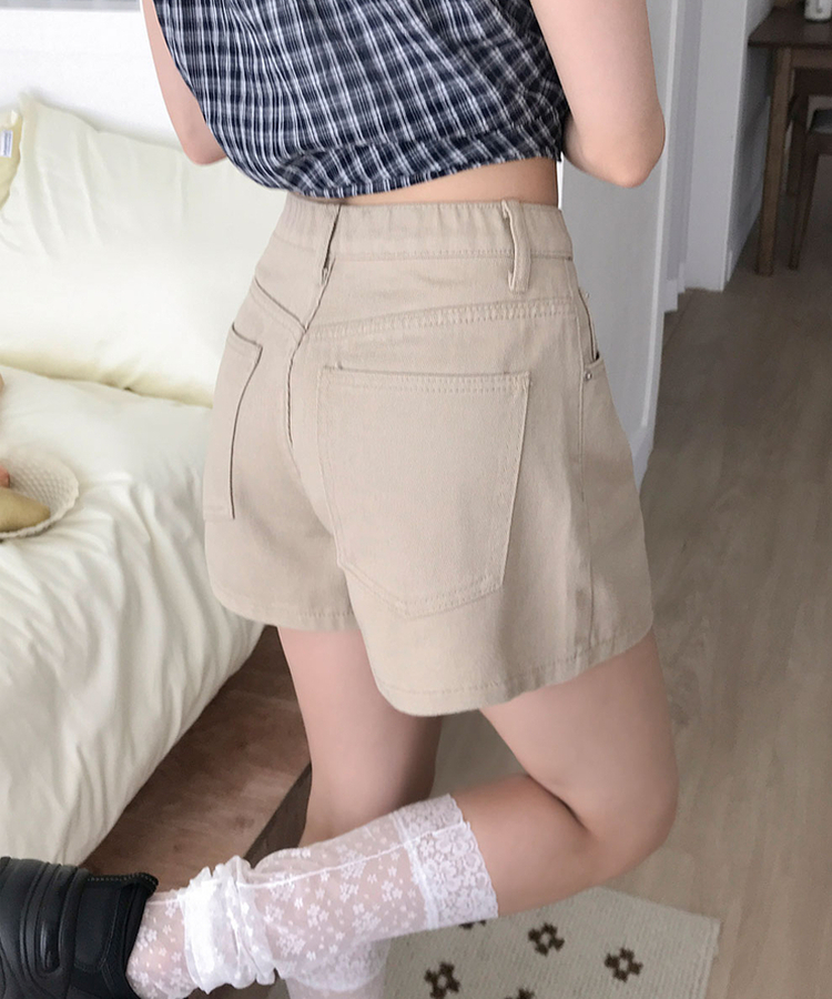 렌로 인밴딩 베이직 A라인 코튼 숏 팬츠 베이지