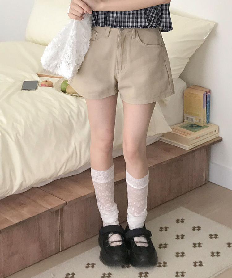 렌로 인밴딩 베이직 A라인 코튼 숏 팬츠 베이지