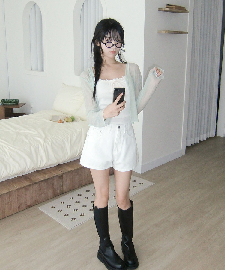 렌로 인밴딩 베이직 A라인 코튼 숏 팬츠 화이트