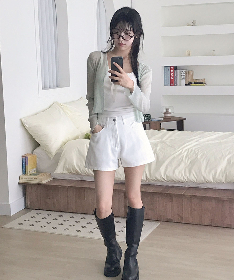 렌로 인밴딩 베이직 A라인 코튼 숏 팬츠 화이트
