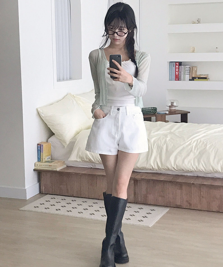 렌로 인밴딩 베이직 A라인 코튼 숏 팬츠 화이트