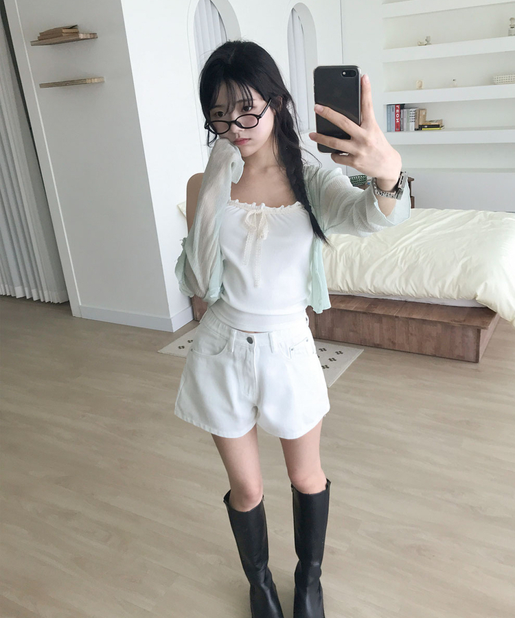 렌로 인밴딩 베이직 A라인 코튼 숏 팬츠 화이트