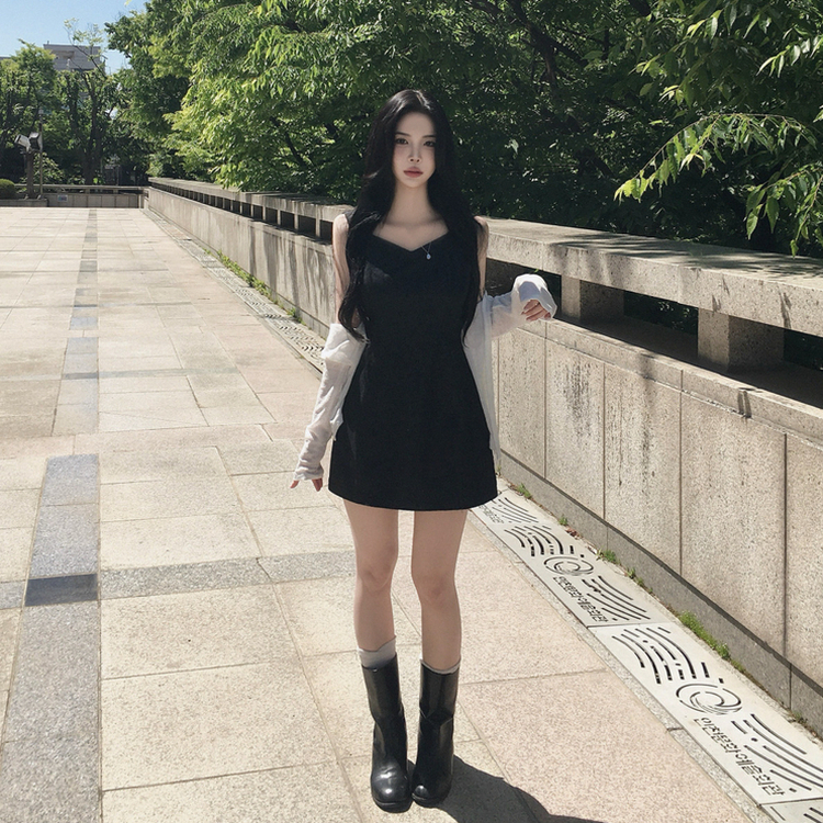美品！デニム テーラード ノースリーブ ミニワンピース スリムデニムノースリーブミニワンピース｜ミニワンピース｜韓国