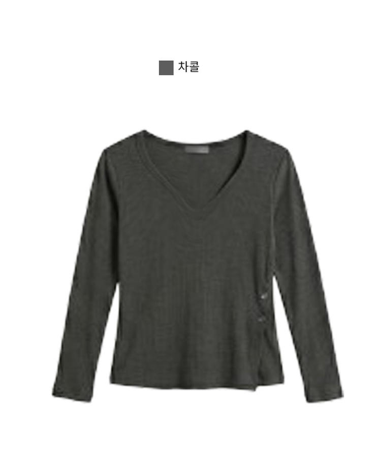 첼로니 살안타템 사이드 투버튼 골지 시스루 여리 긴팔 티셔츠