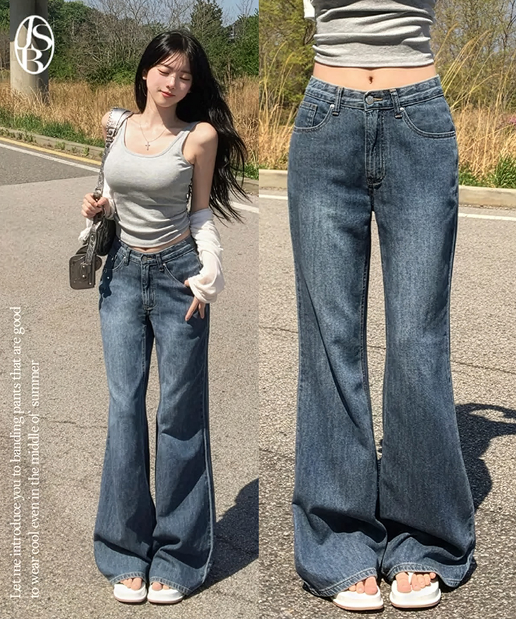 여름데님 케나 린넨 세미 부츠컷 와이드 팬츠 롱 워싱 데님 플레어핏 롱팬츠 슬림와이드 쿨링 진청 중청 연청 데일리팬츠 여름팬츠여름청바지 빈티지중청