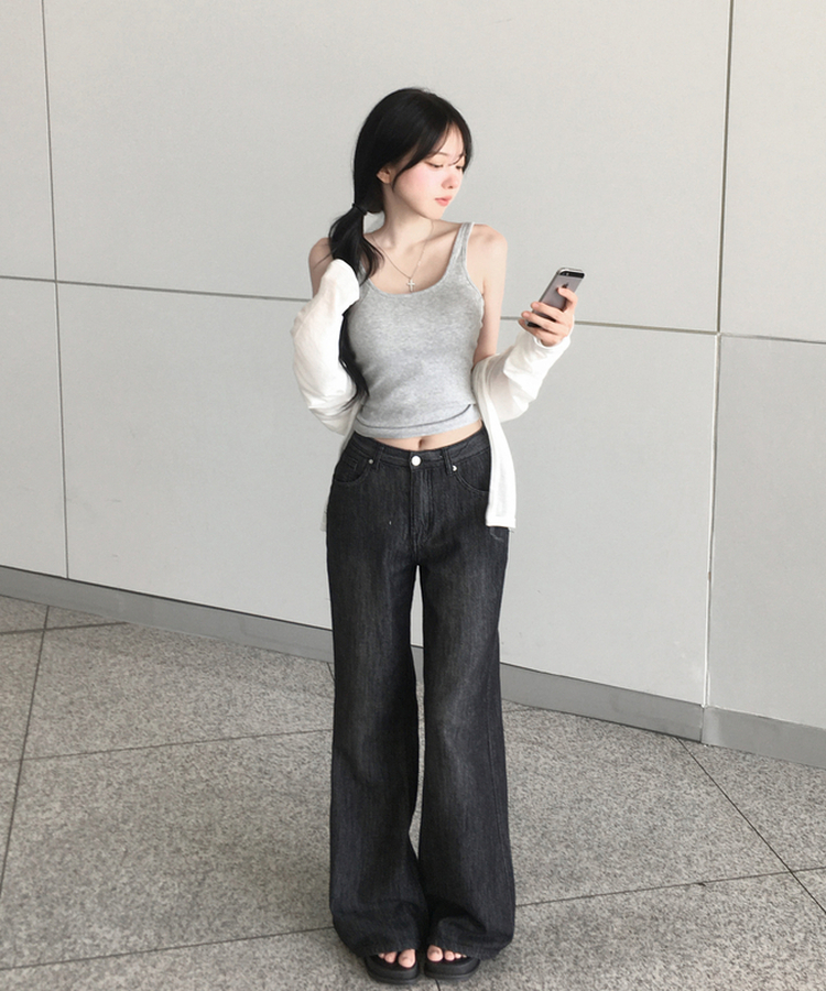 여름데님 케나 린넨 세미 부츠컷 와이드 팬츠 롱 워싱 데님 플레어핏 롱팬츠 슬림와이드 쿨링 진청 중청 연청 데일리팬츠 여름팬츠여름청바지 블랙